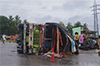 Sugar laden truck overturns; lucky escape for driver